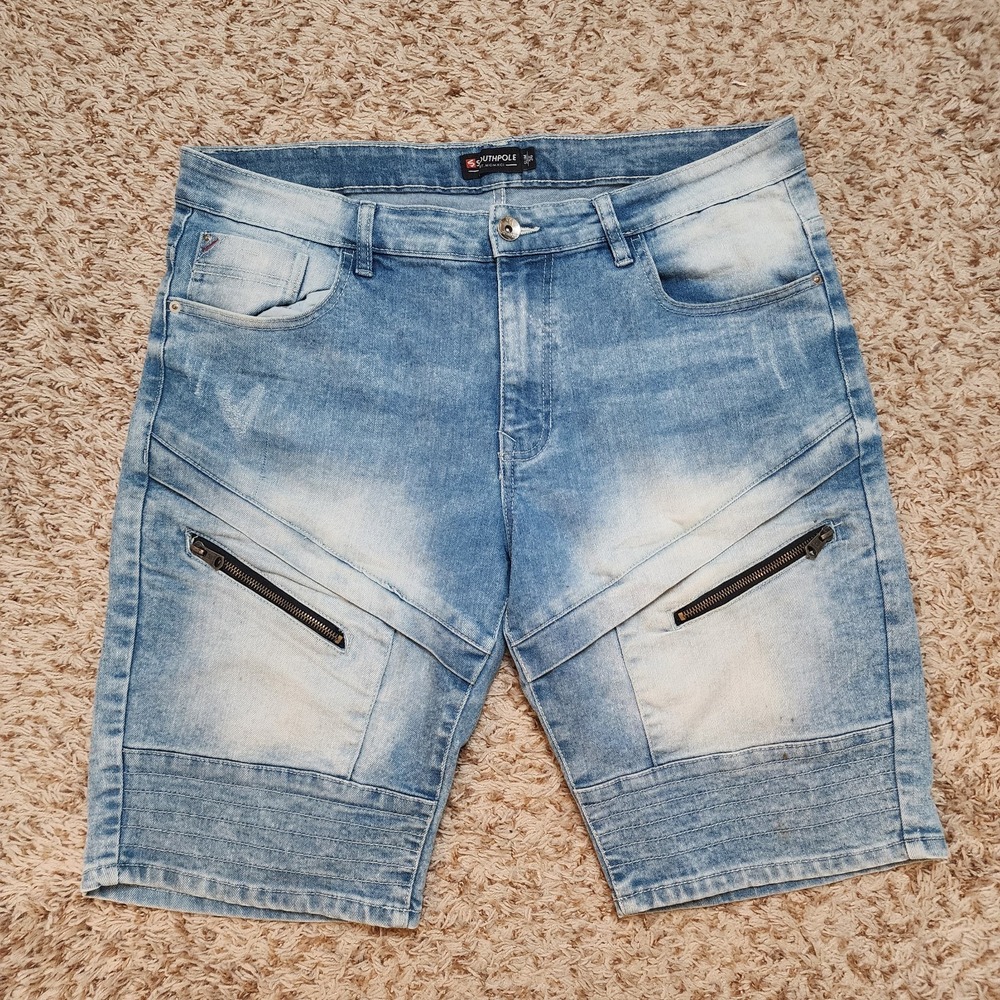 Southpole Slim Men Sz 36 Retro Jean Shorts Front Zipper Pockets